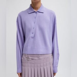 TIBI. NWT. Washable Cashmere Polo Front Sweater. Color: Taro. LG.
